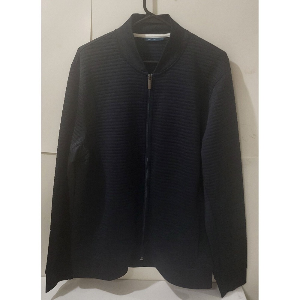 Perry Ellis Men's Light Weight,quilted Line Full Zipper  Jacket Navy Blue Size L